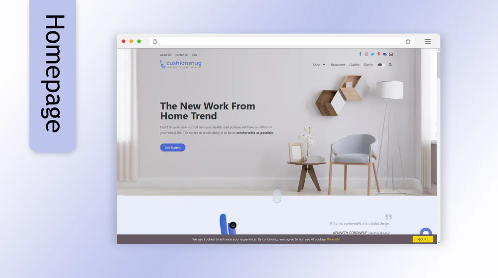 Cushion Snug Website Homepage