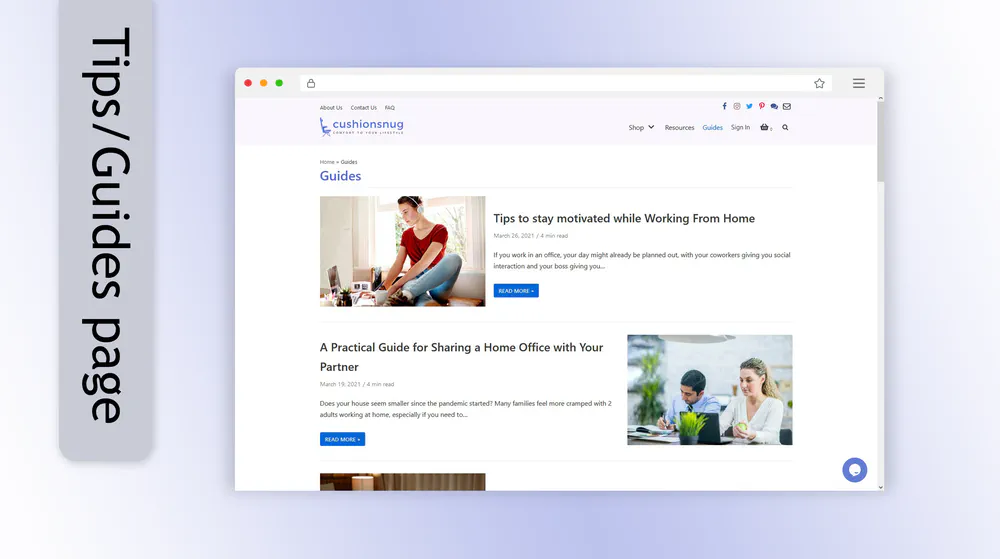 Cushion Snug Website Tips Guides Page